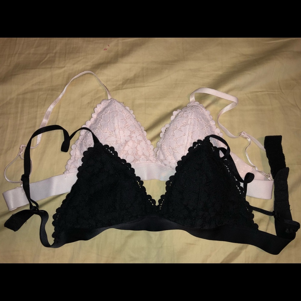 H&M floral lace bralettes black and pink